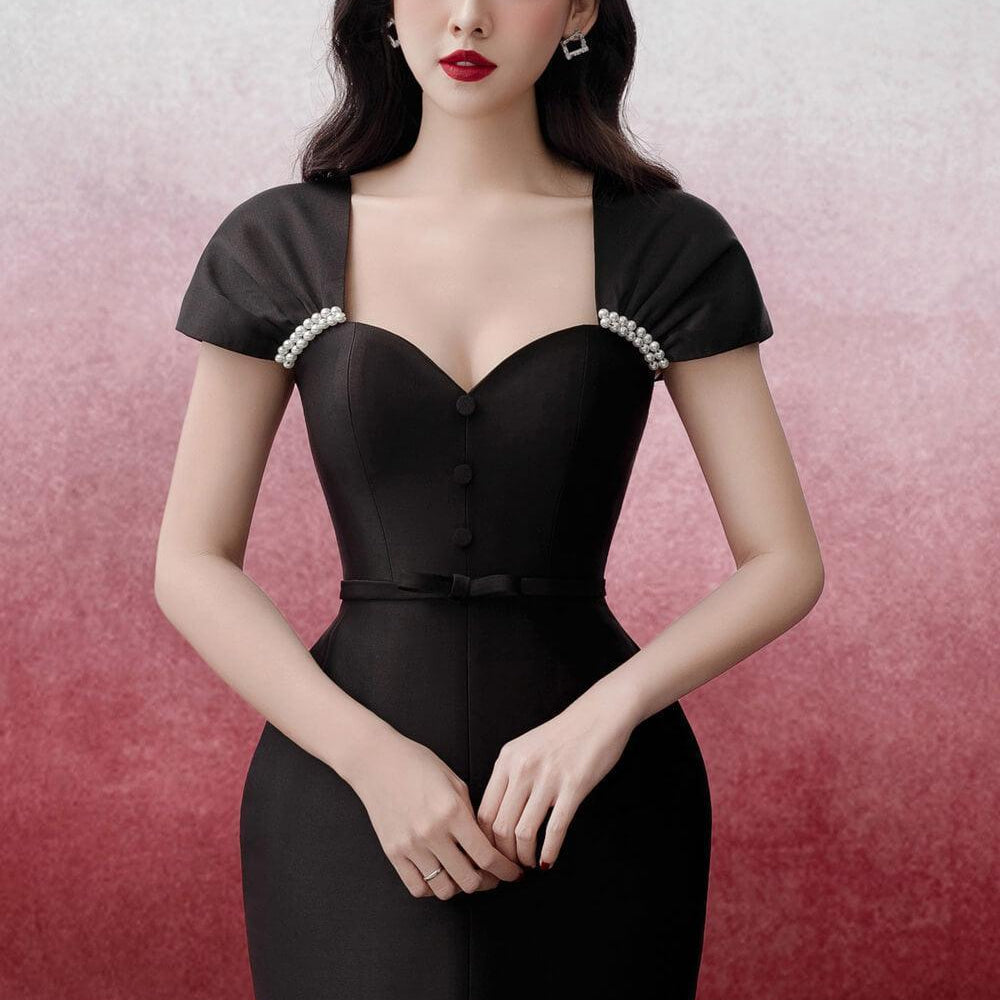 Laramie Pegged Sweetheart Neck Trerena Taffeta Midi Dress - MEAN BLVD
