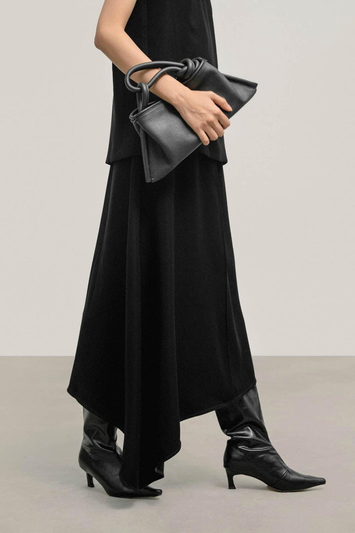 Latifah Asymmetric Basic Crepe Midi Skirt - MEAN BLVD