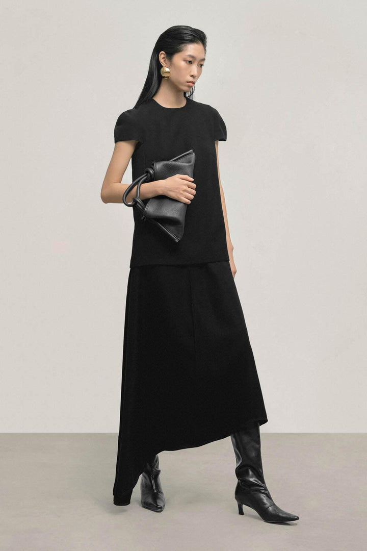 Latifah Asymmetric Basic Crepe Midi Skirt - MEAN BLVD
