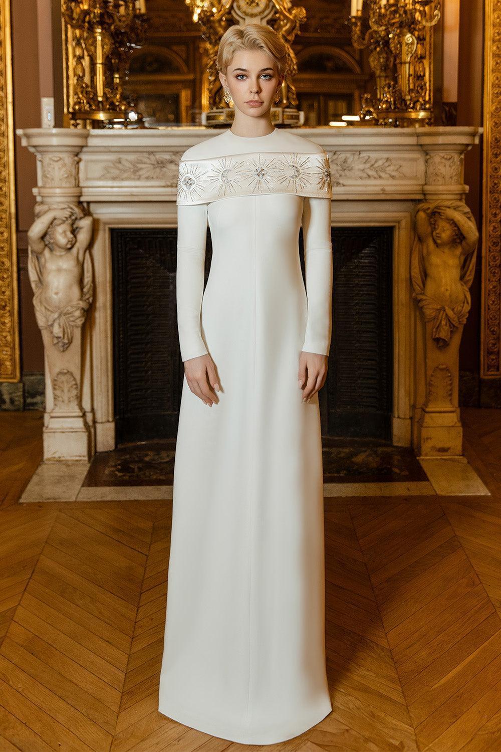 Laughter A-line Long Sleeved Crepe Floor Length Dress - MEAN BLVD