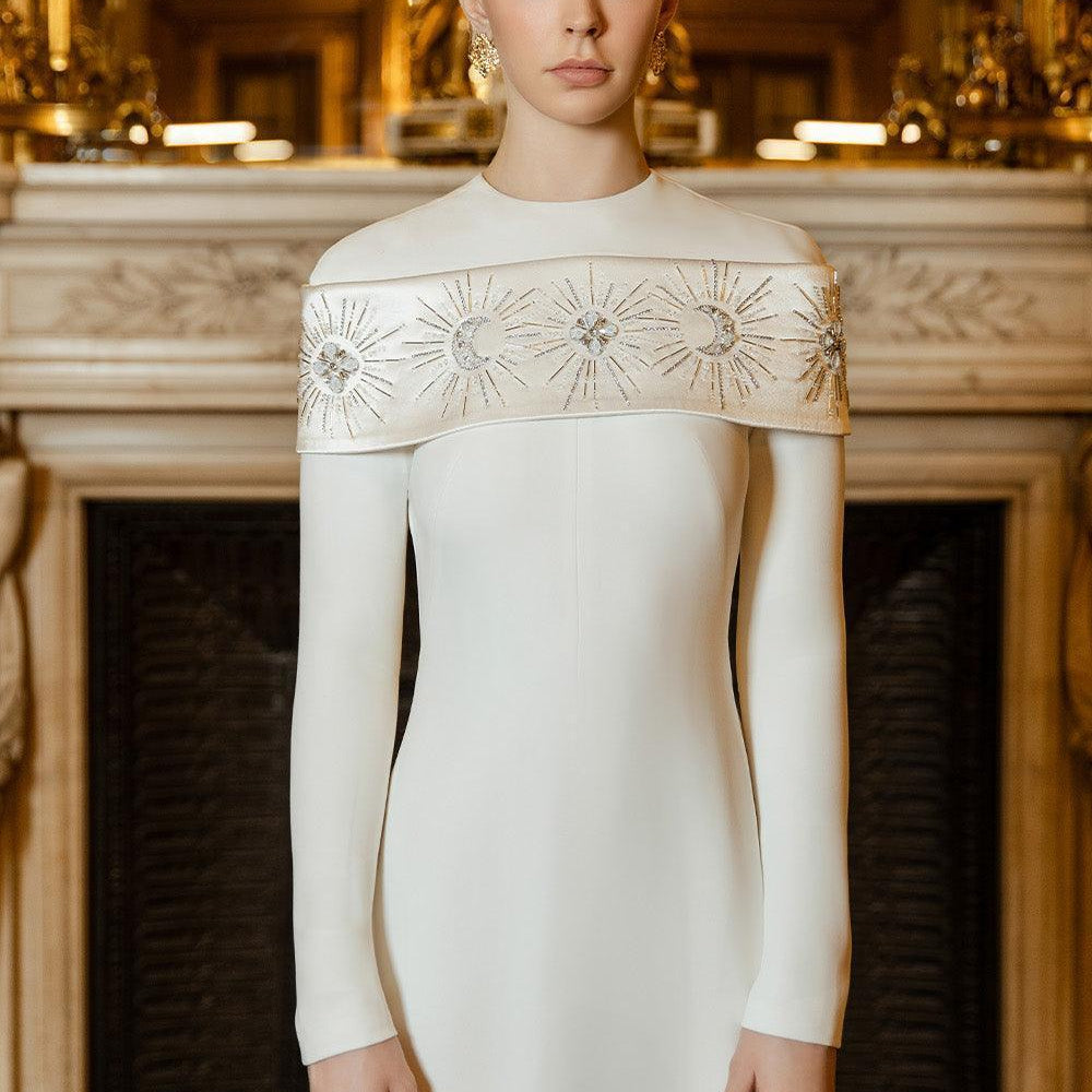 Laughter A-line Long Sleeved Crepe Floor Length Dress - MEAN BLVD