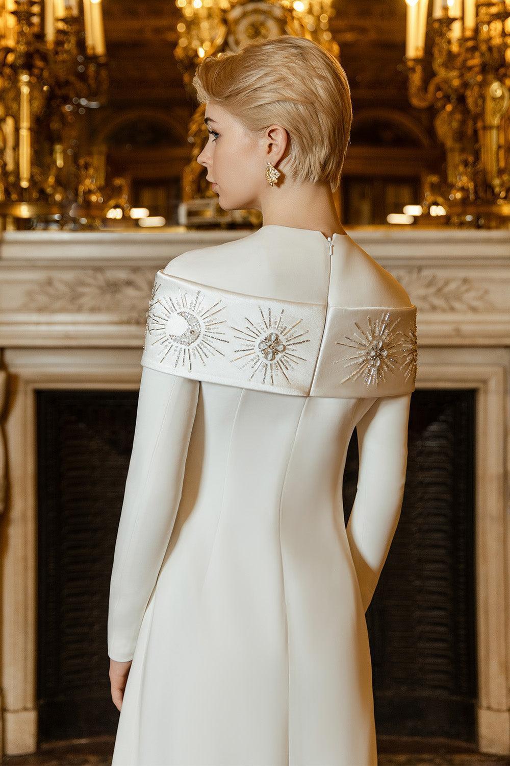 Laughter A-line Long Sleeved Crepe Floor Length Dress - MEAN BLVD