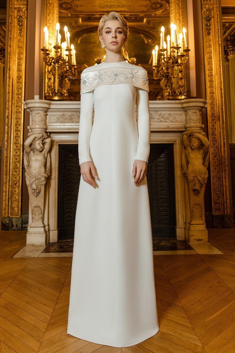 Laughter A-line Long Sleeved Crepe Floor Length Dress - MEAN BLVD