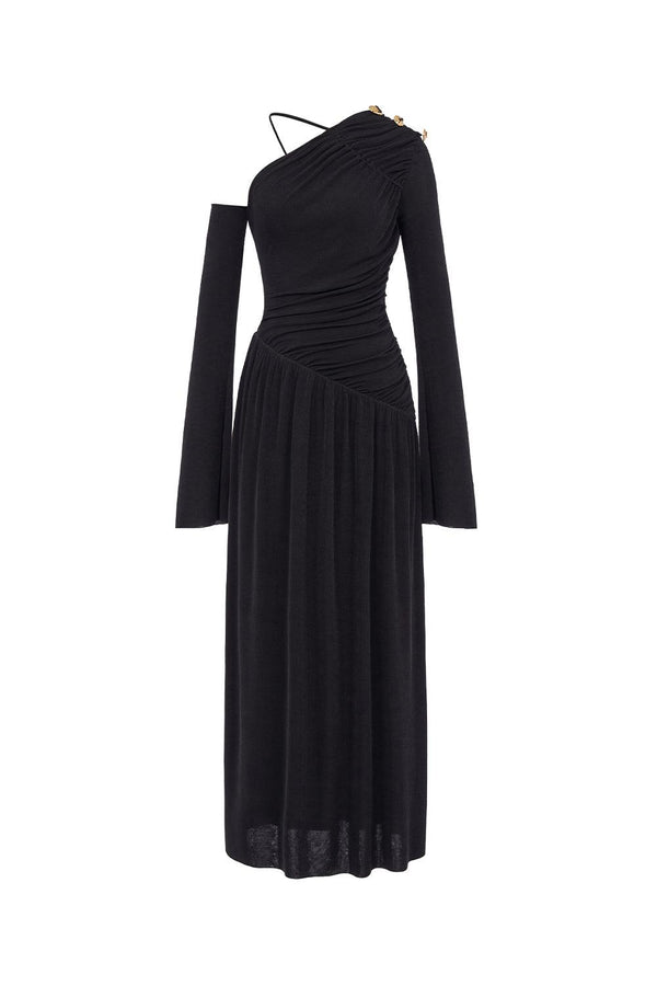 Lauren Gathered Asymmetric Shoulder Spandex Maxi Dress - MEAN BLVD