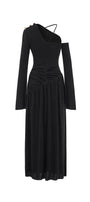Lauren Gathered Asymmetric Shoulder Spandex Maxi Dress - MEAN BLVD