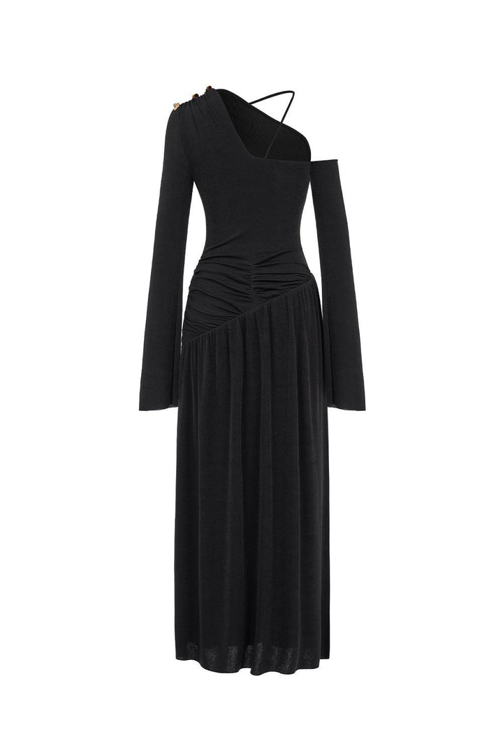 Lauren Gathered Asymmetric Shoulder Spandex Maxi Dress - MEAN BLVD