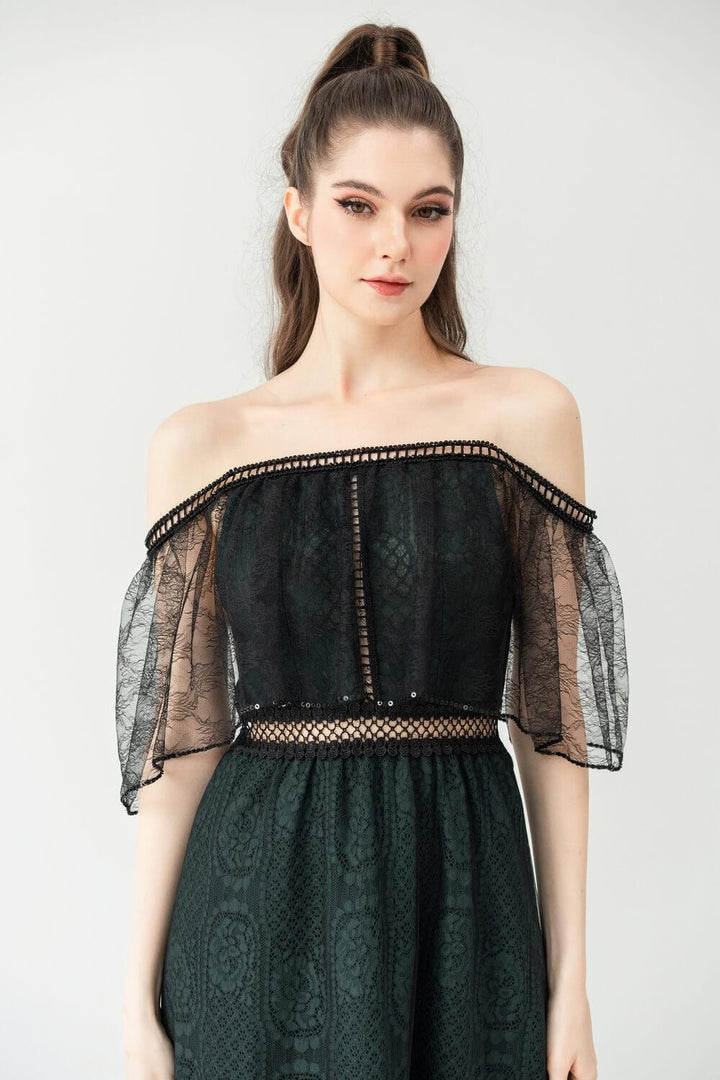 Lauren Straight Off-Shoulder Lace Midi Dress - MEAN BLVD