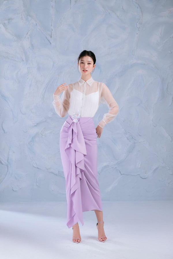 Lavender Sarong Ruffled Silk Midi Skirt - MEAN BLVD