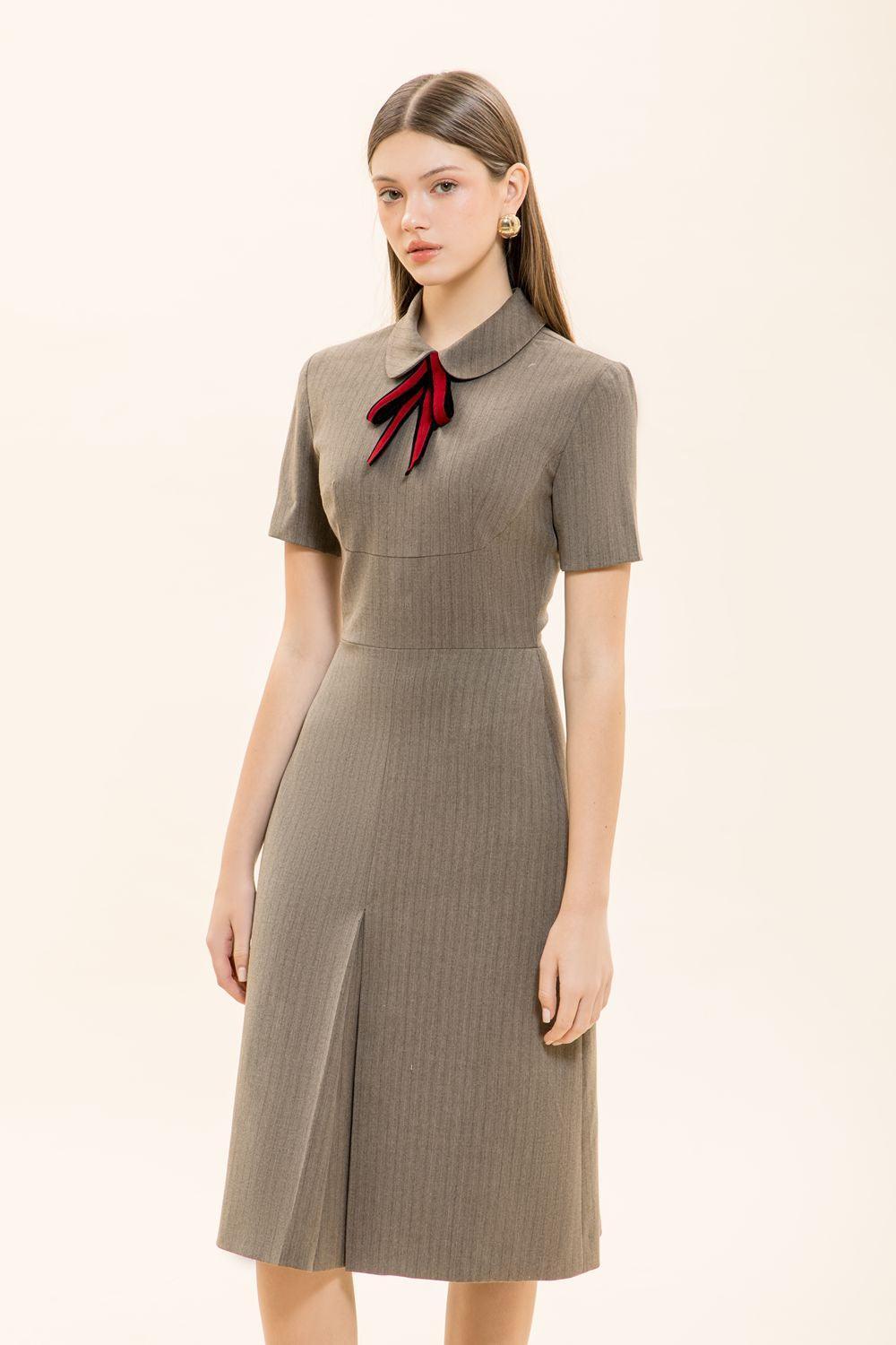 Women's Lavinia A-line Short Sleeved Polyester Knee-length Dress XS/S/M/L/Customize Brown MEAN BLVD, Brown / XS