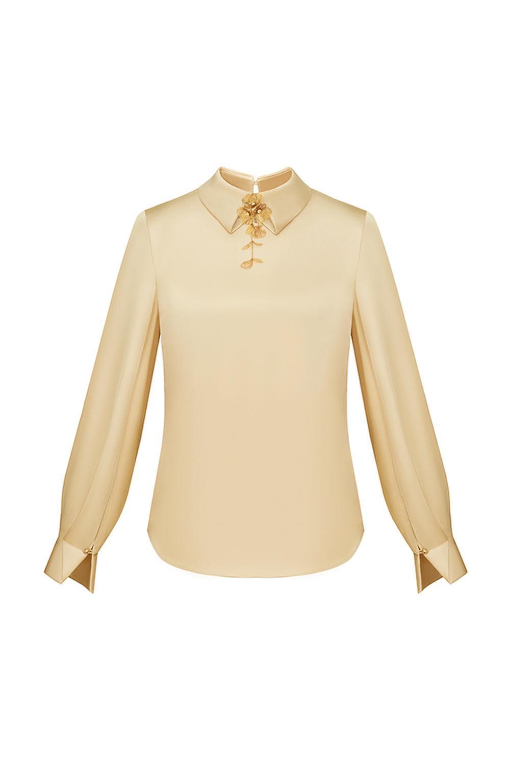 Lavinia Straight Collared Neck Polyester Silk Top - MEAN BLVD