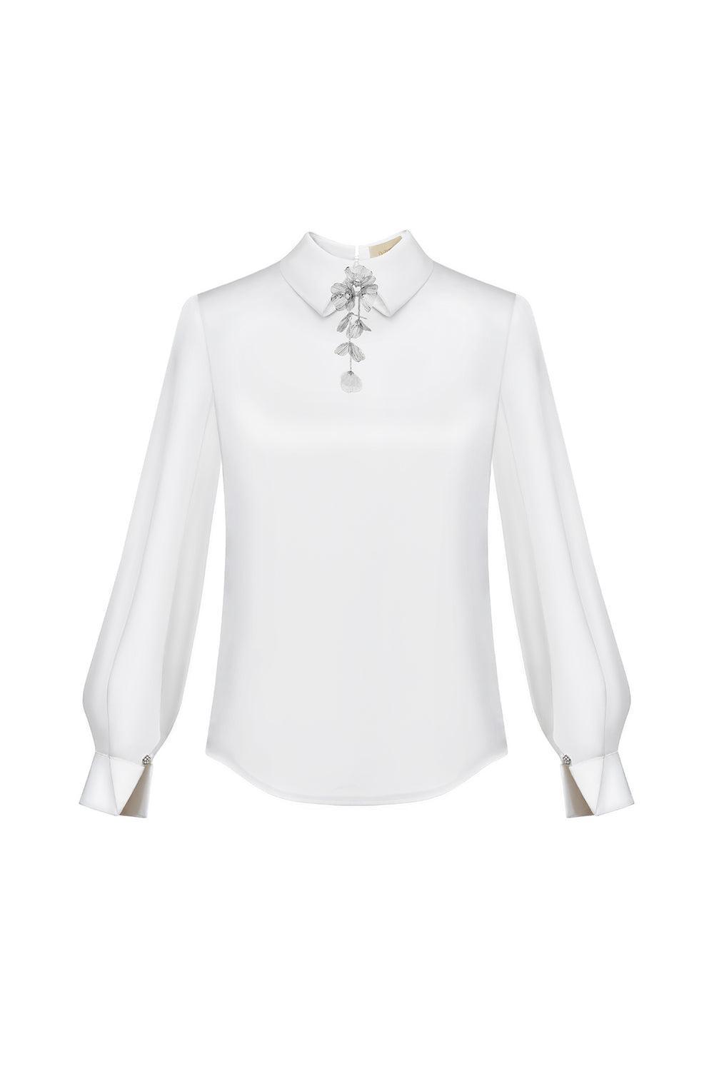 Lavinia Straight Collared Neck Polyester Silk Top - MEAN BLVD