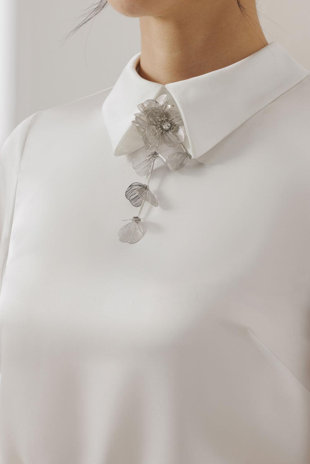 Lavinia Straight Collared Neck Polyester Silk Top - MEAN BLVD