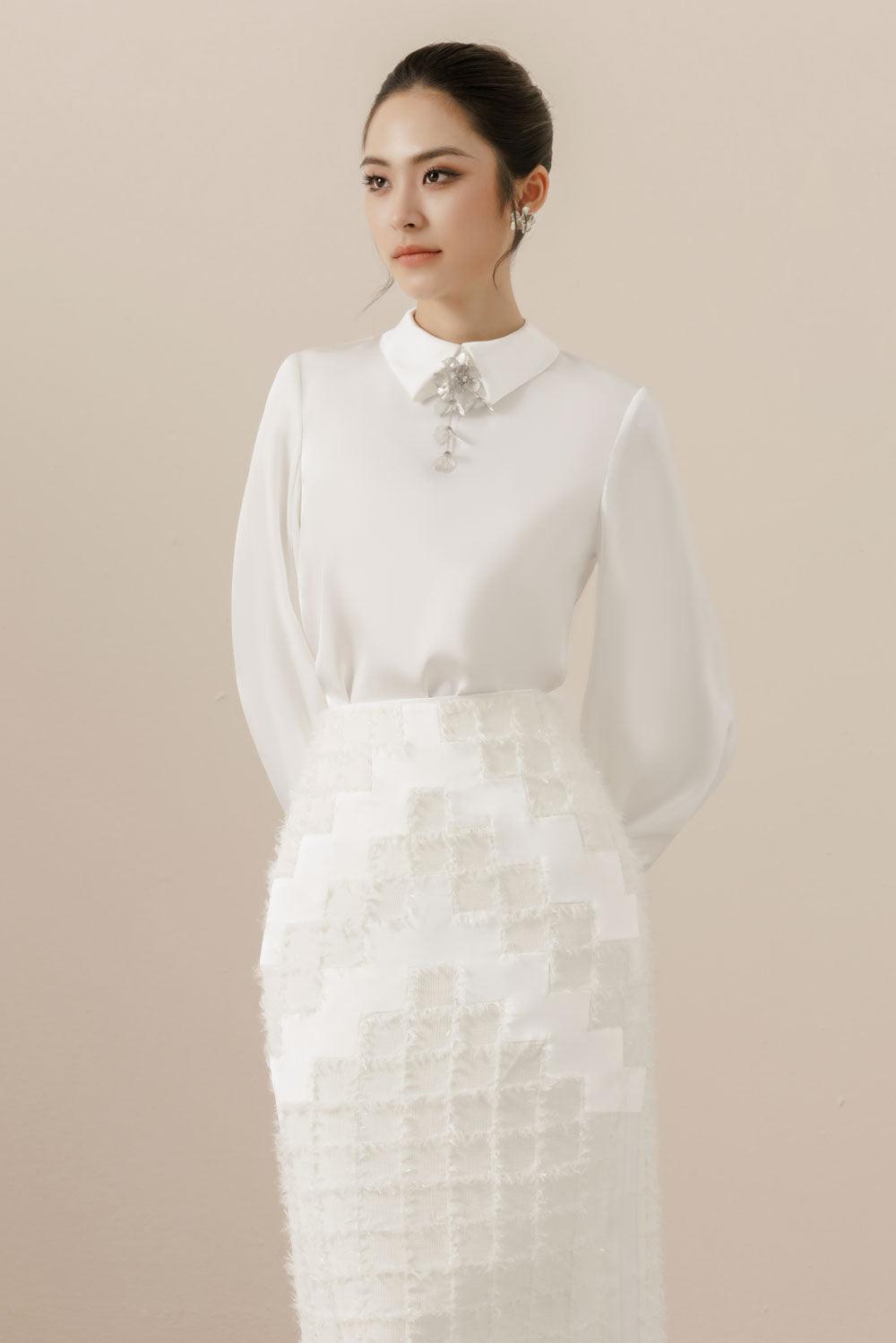 Lavinia Straight Fringed Tweed Midi Skirt - MEAN BLVD