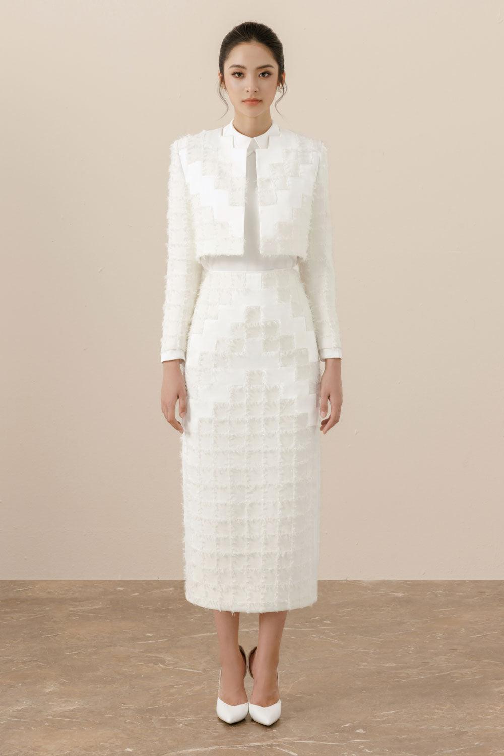 Lavinia Straight Fringed Tweed Midi Skirt - MEAN BLVD