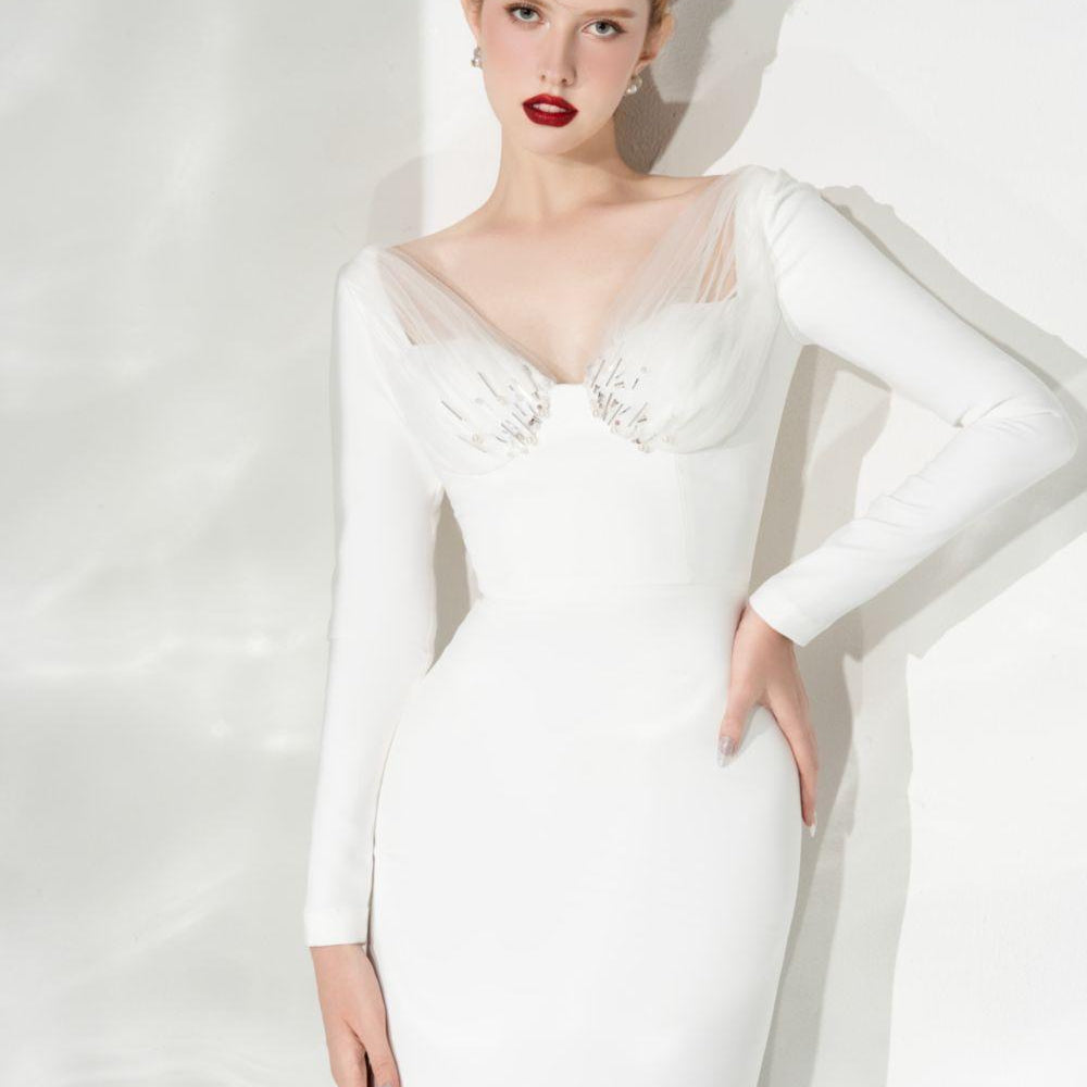 Lavish Sheath Long Sleeved Cotton Midi Dress - MEAN BLVD