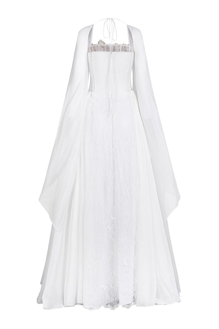 Le Blanc A-line Cape Sleeved Chiffon Maxi Dress - MEAN BLVD