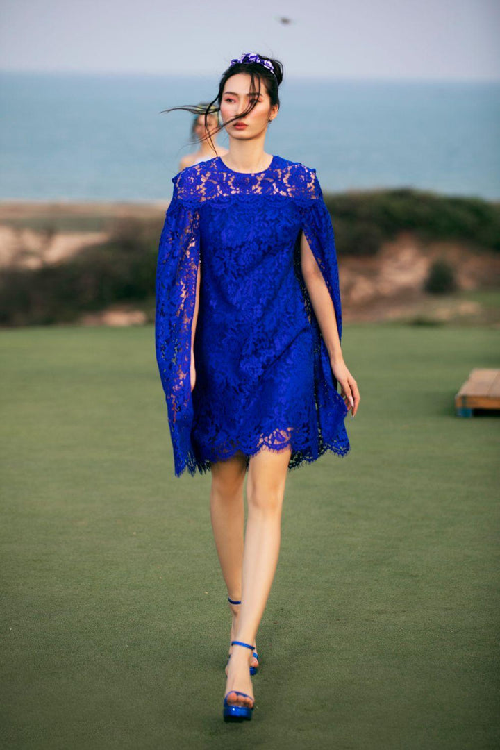 Leia Straight Cape Shoulder Lace Mini Dress - MEAN BLVD