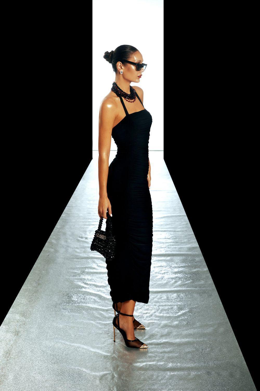 Leila Bodycon Halter Neck Mesh Midi Dress - MEAN BLVD