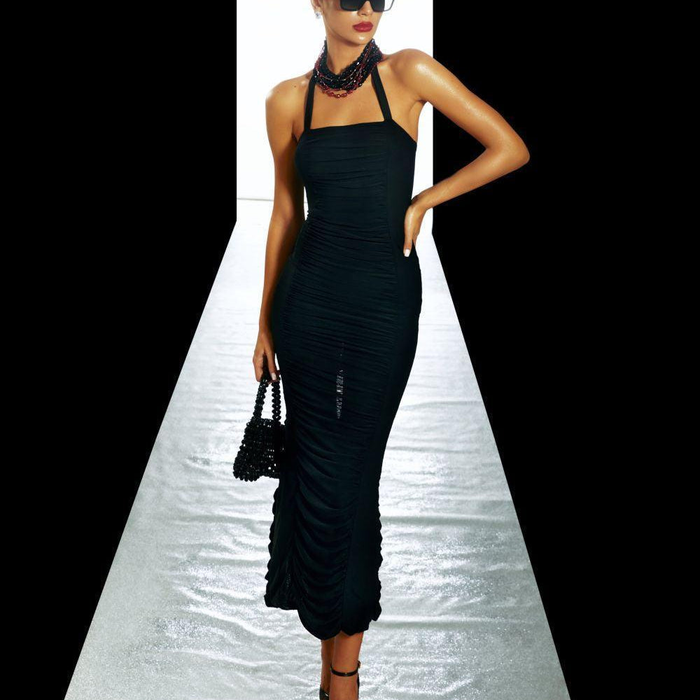 Leila Bodycon Halter Neck Mesh Midi Dress - MEAN BLVD