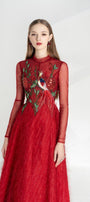 Lena A-line Flower Applique Silk Ankle Length Dress - MEAN BLVD