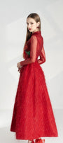 Lena A-line Flower Applique Silk Ankle Length Dress - MEAN BLVD