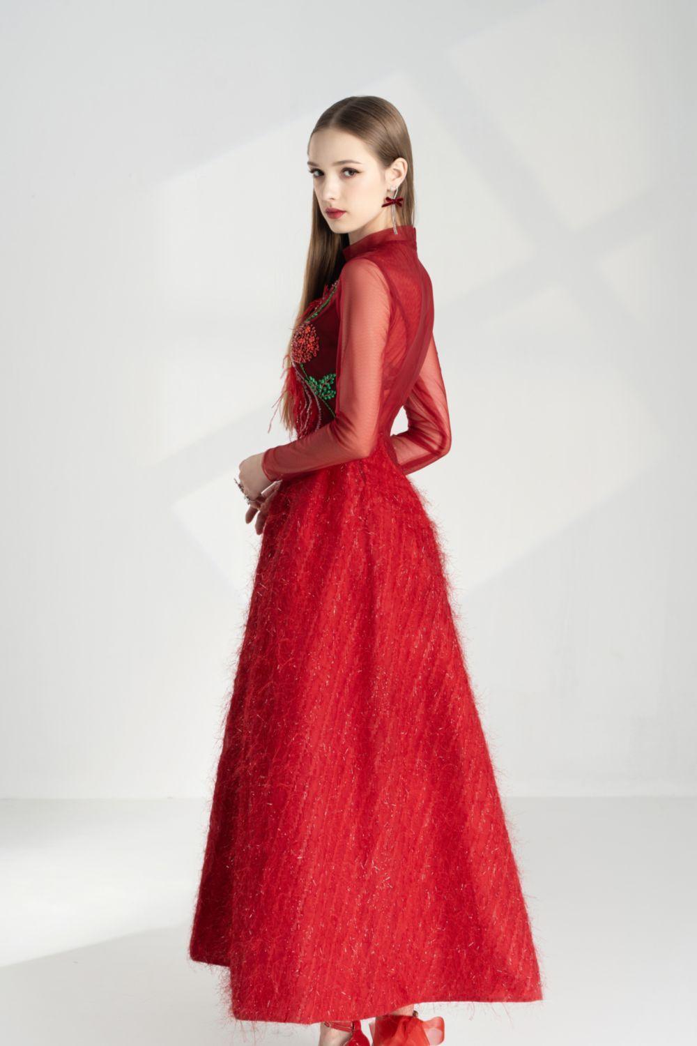 Lena A-line Flower Applique Silk Ankle Length Dress - MEAN BLVD