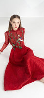 Lena A-line Flower Applique Silk Ankle Length Dress - MEAN BLVD