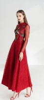 Lena A-line Flower Applique Silk Ankle Length Dress - MEAN BLVD