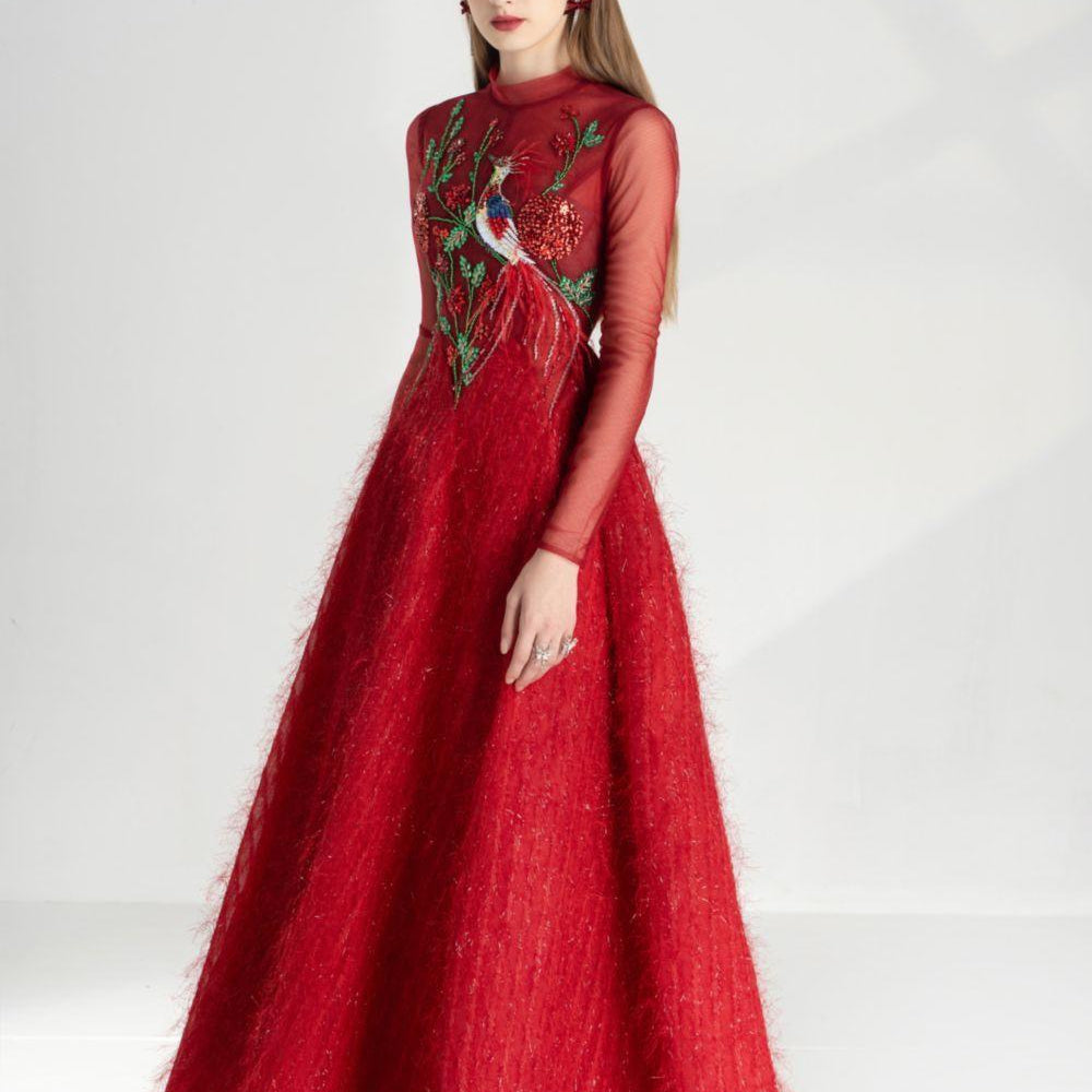 Lena A-line Flower Applique Silk Ankle Length Dress - MEAN BLVD