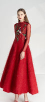 Lena A-line Flower Applique Silk Ankle Length Dress - MEAN BLVD