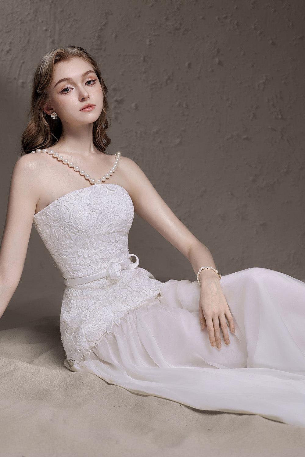 Women's Lena Drop Waist V-Neck Silk Lace Floor Length Dress S/M/L/Customize White MEAN BLVD White / M Women's Lena Drop Waist V-Neck Silk Lace Floor Length Dress S/M/L/Customize White MEAN BLVD White / M