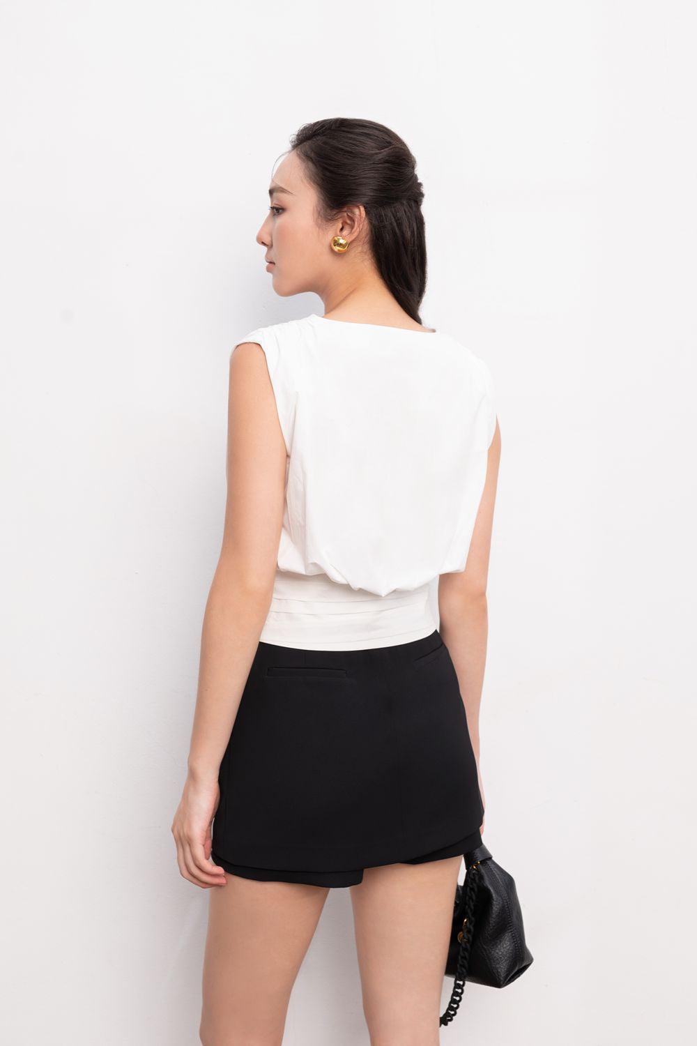 Lenora Gathered V-Neck Silk Top - MEAN BLVD
