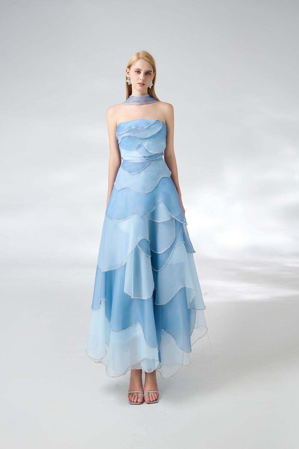 Leonard Layered Straight Across Neck Organza Ankle Length Dress - MEAN BLVD