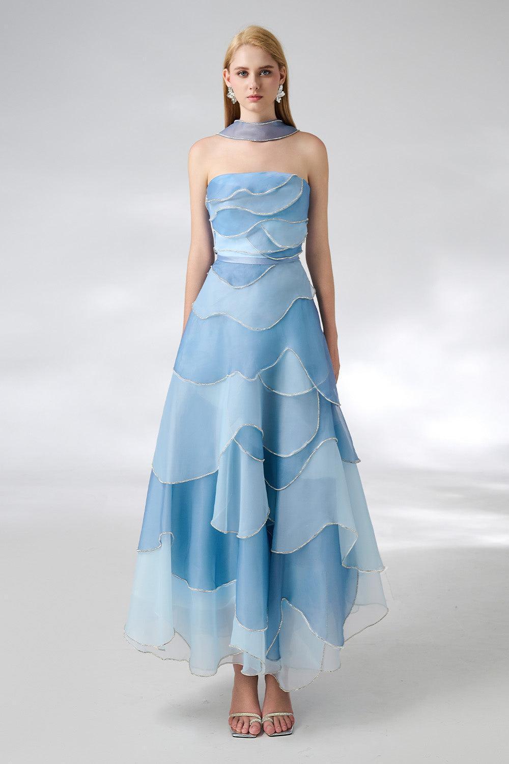 Leonard Layered Straight Across Neck Organza Ankle Length Dress - MEAN BLVD