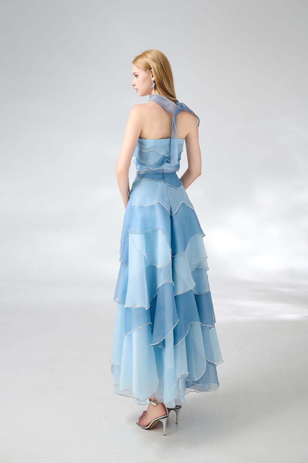 Women's Leonard Layered Straight Across Neck Organza Ankle Length Dress