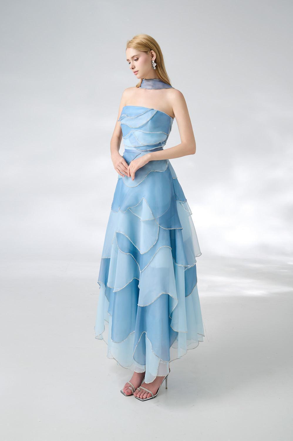 Leonard Layered Straight Across Neck Organza Ankle Length Dress - MEAN BLVD
