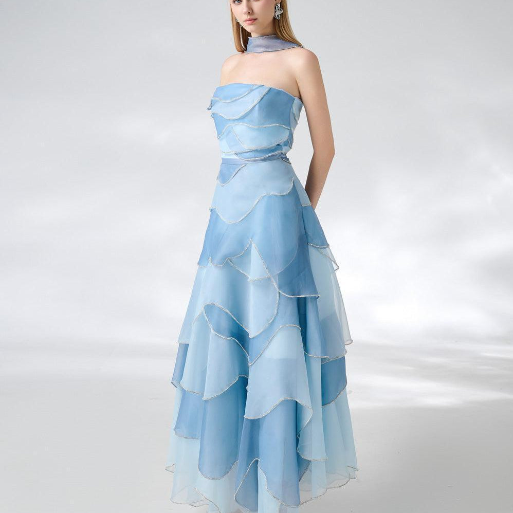 Leonard Layered Straight Across Neck Organza Ankle Length Dress - MEAN BLVD