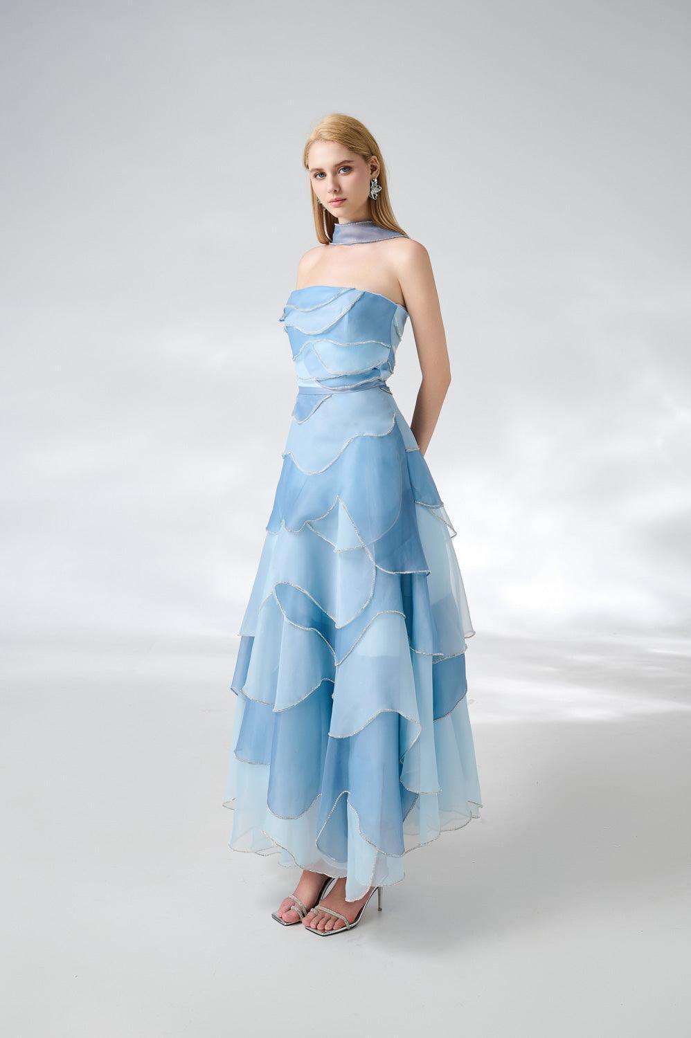 Leonard Layered Straight Across Neck Organza Ankle Length Dress - MEAN BLVD