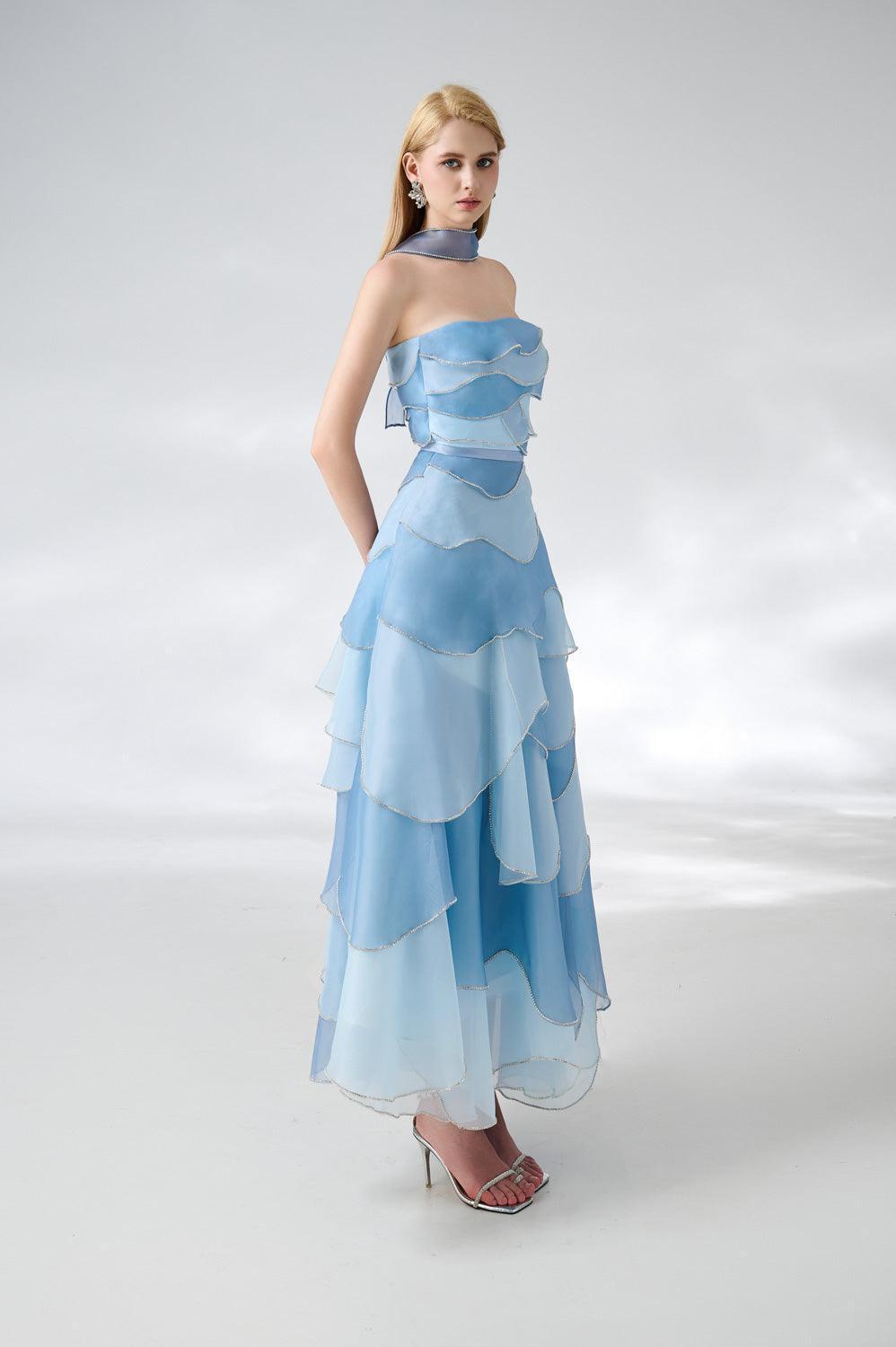 Leonard Layered Straight Across Neck Organza Ankle Length Dress - MEAN BLVD