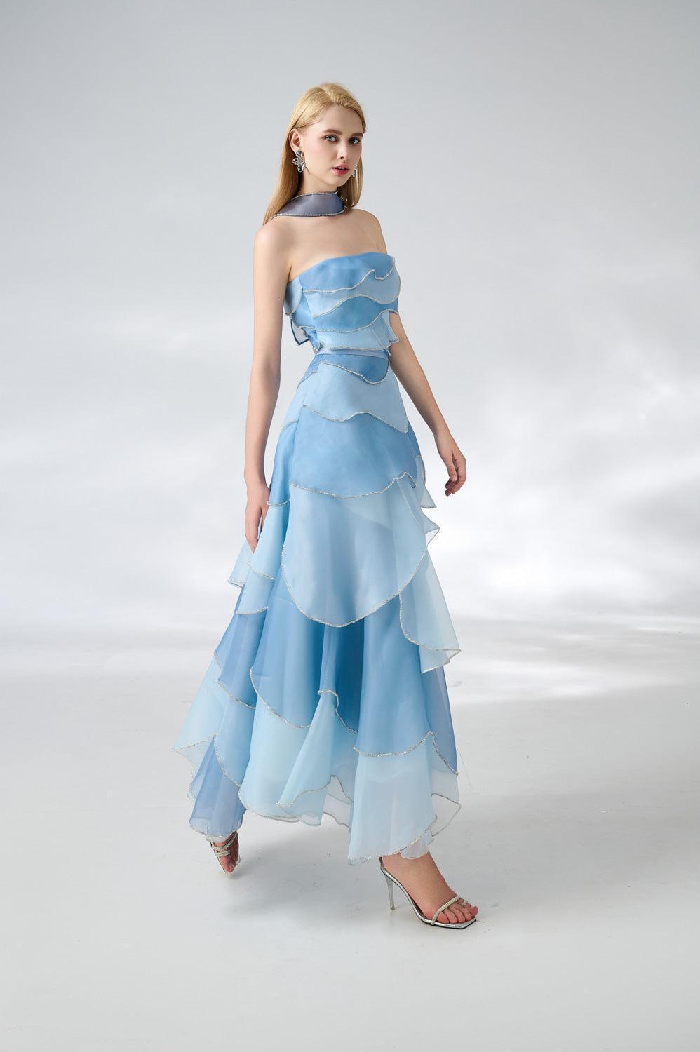 Leonard Layered Straight Across Neck Organza Ankle Length Dress - MEAN BLVD