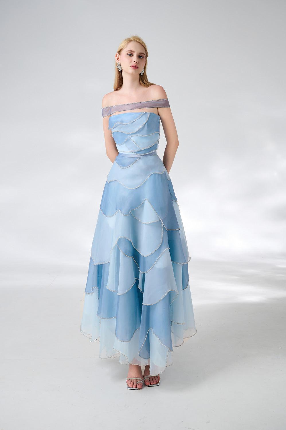 Leonard Layered Straight Across Neck Organza Ankle Length Dress - MEAN BLVD