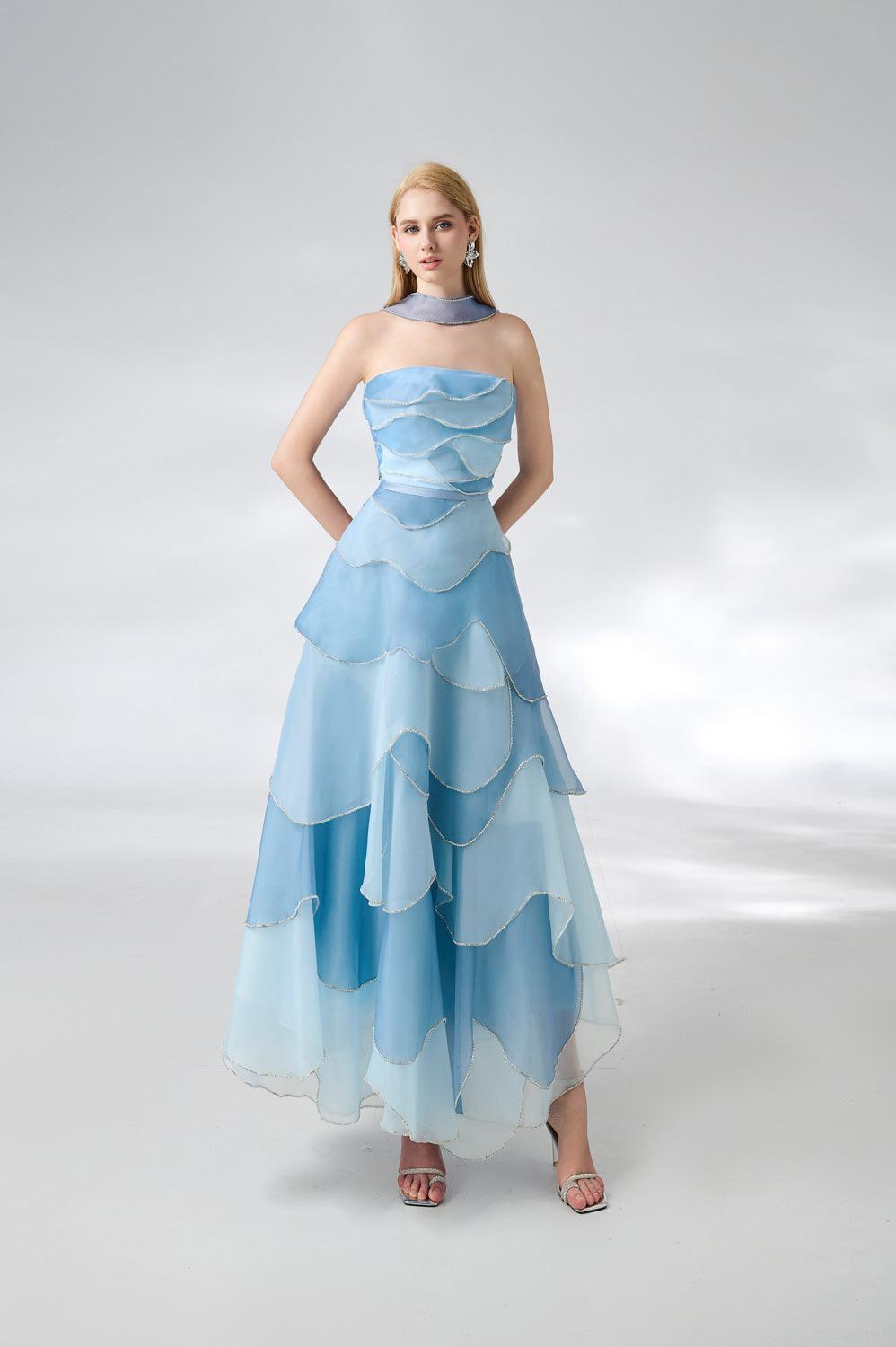 Leonard Layered Straight Across Neck Organza Ankle Length Dress - MEAN BLVD