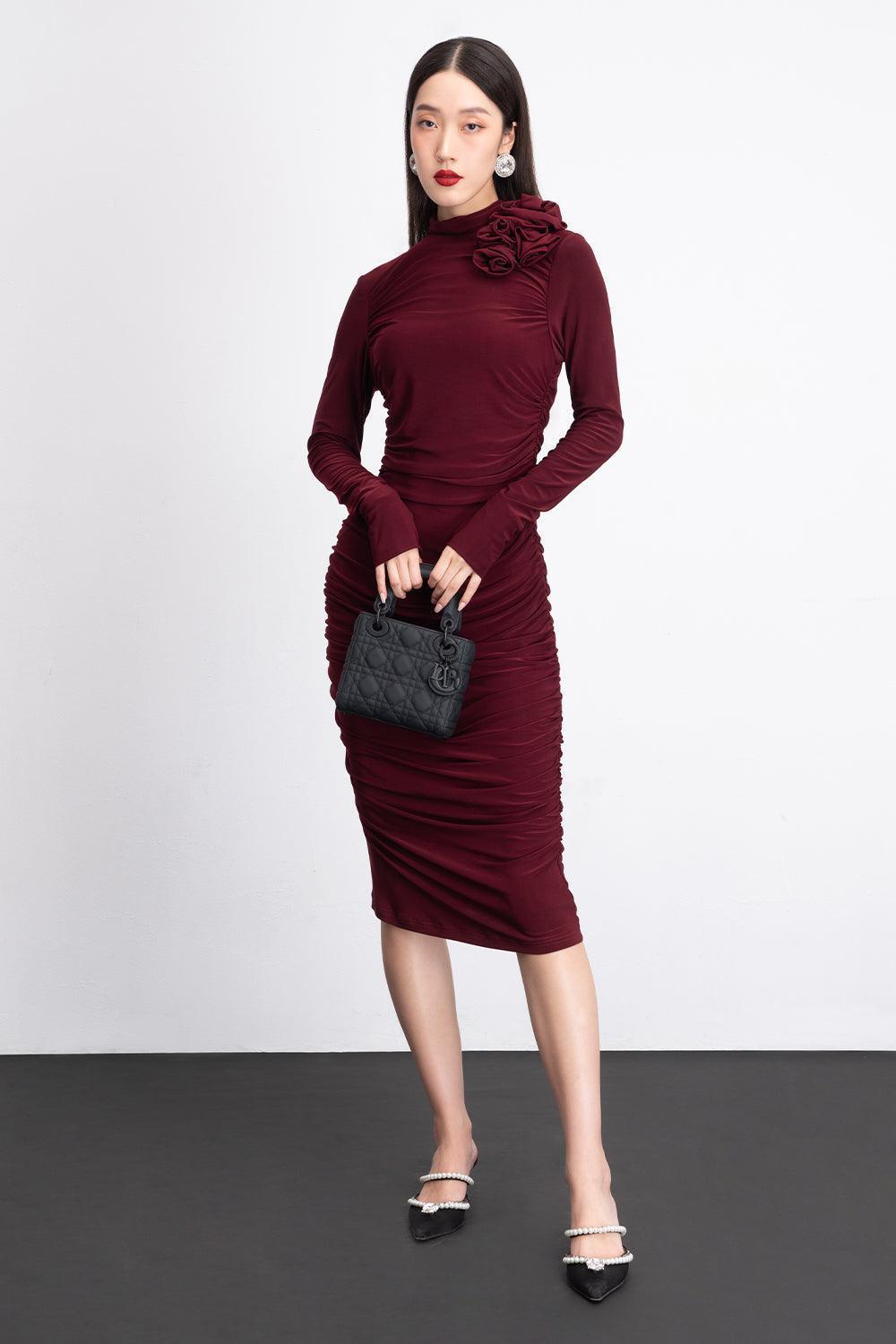 Leonora Bodycon Long Sleeved Rayon Midi Dress - MEAN BLVD