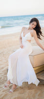 Leria Trumpet Cut-Out Silk Chiffon Ankle Length Dress - MEAN BLVD