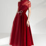 Leslie Fit and Flare Crossover Mesh Taffeta Maxi Dress - MEAN BLVD