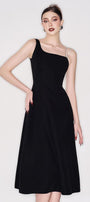 Lester A-line Asymmetric Neck Crepe Below The Knee Dress - MEAN BLVD
