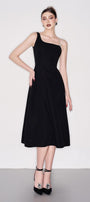 Lester A-line Asymmetric Neck Crepe Below The Knee Dress - MEAN BLVD