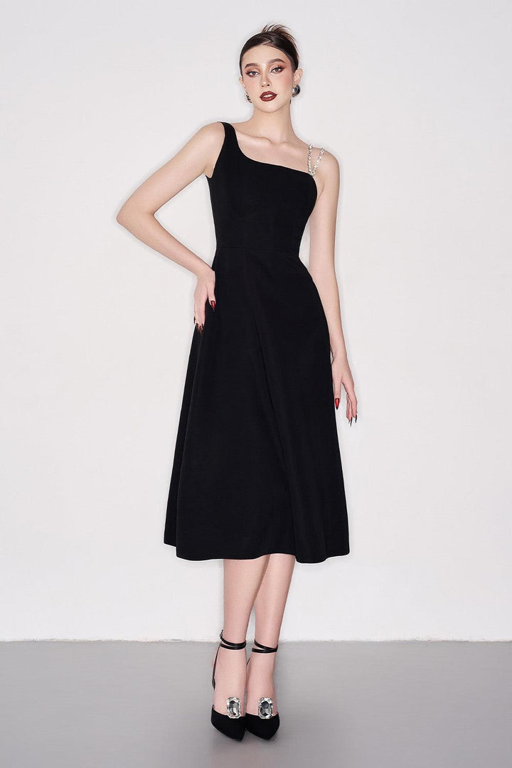 Lester A-line Asymmetric Neck Crepe Below The Knee Dress - MEAN BLVD