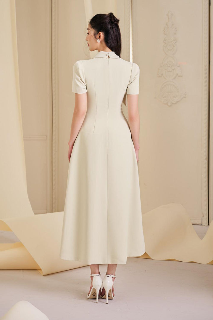 Lettie A-line Short Sleeved Cotton Spandex Midi Dress - MEAN BLVD
