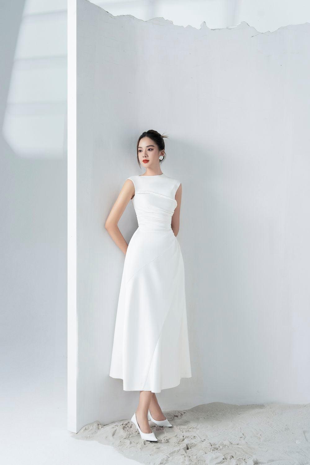 Lexie A-line Draped Silk Blend Midi Dress - MEAN BLVD